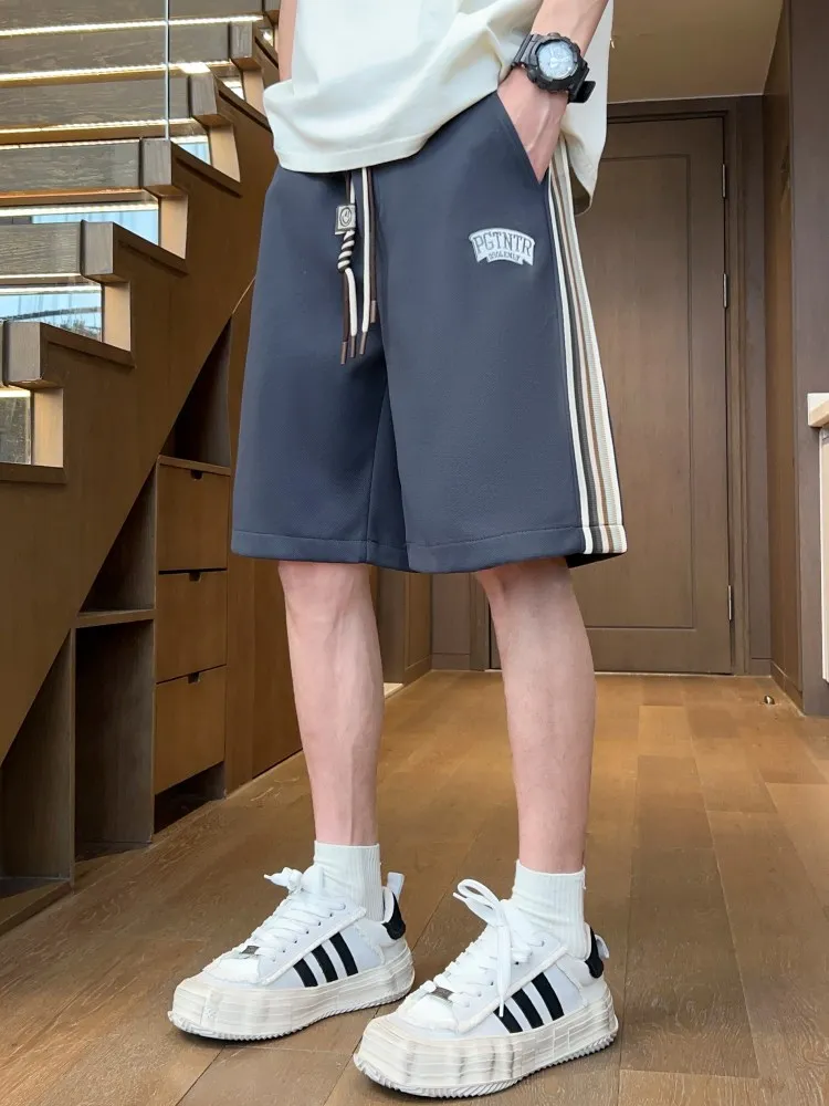 

Summer Thin Stripe Men's orts Loose Fit Five-Quarter Casual Faionable Breathable Lightweight Easy-Care Mid-Waist Straight...