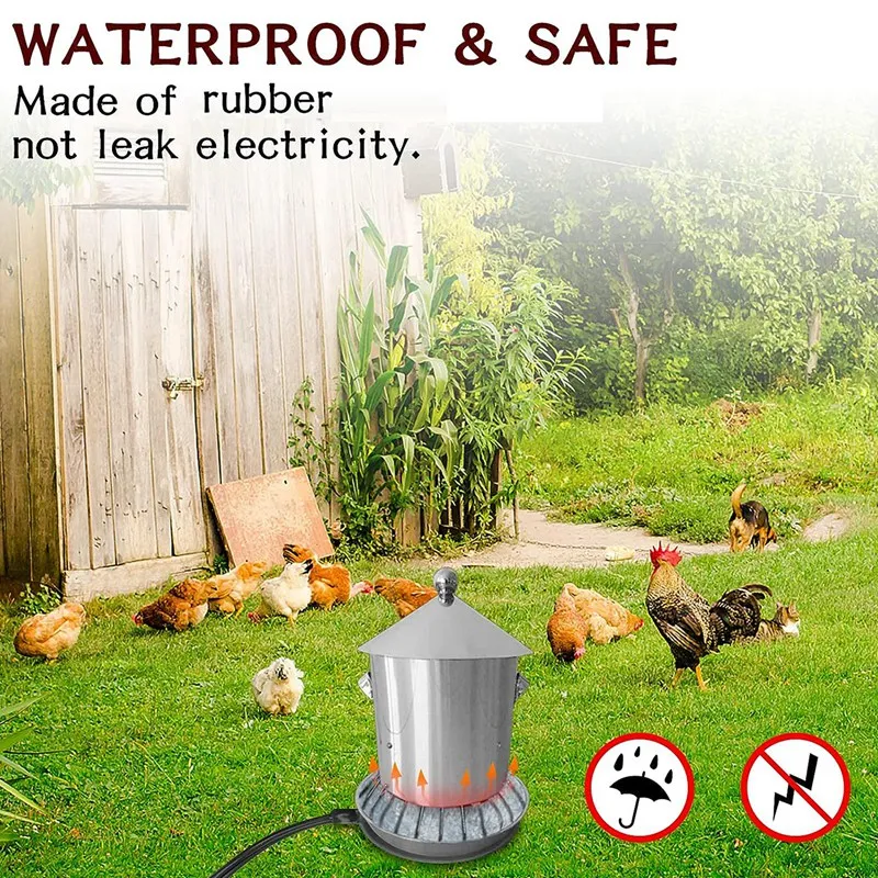 16.5Cm Poultry Water Heater Chicken Water Heater Base 55W Deicer Heated Base Chicken Drinker Heated Pad US Plug Black