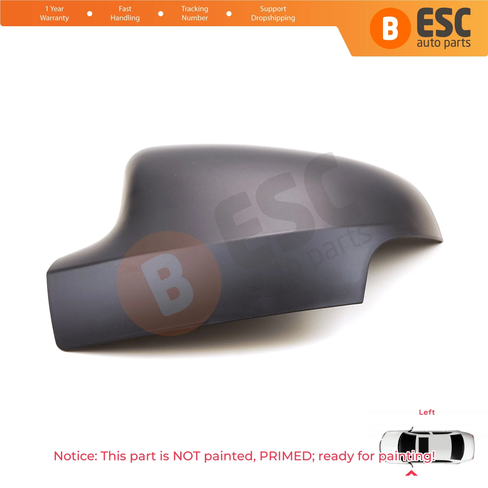 

ESCAuto Parts ESP1102-1 Car Side Rearview Wing Mirror Shell Scull Cap Cover Left 963737459R for Renault Symbol 3