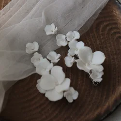 Bride Hair Clip Ceramic Flower Hairpin Wedding Hair Accessories White Floral Barrettes For Women Fashion Tiaras Marriage Jewelry