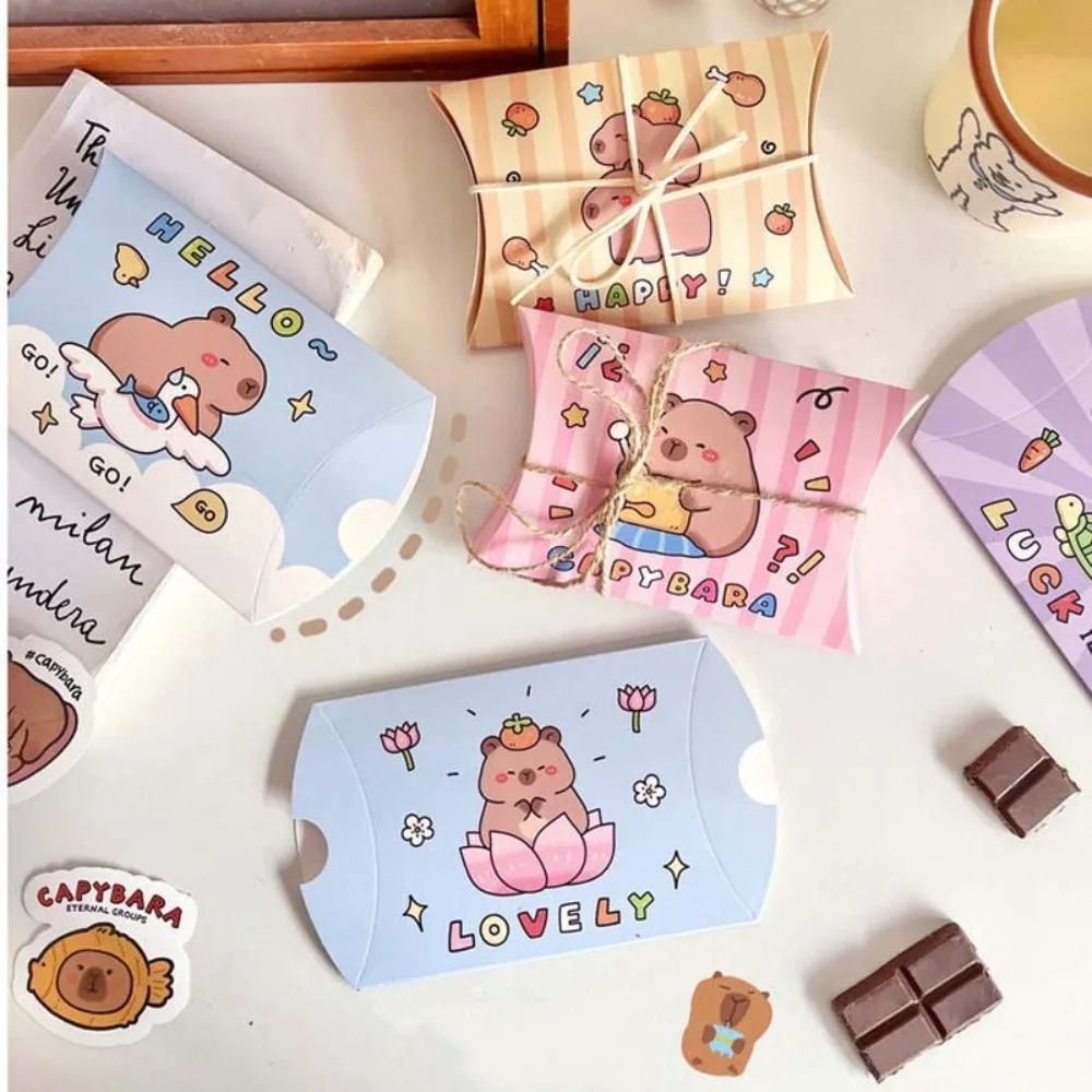 10PCS Cute Capybara Chocolate Candy Pillow Boxes Paper Small Gift Folding Paper Box Cartoon Animal Wedding Favor Box Baby Shower