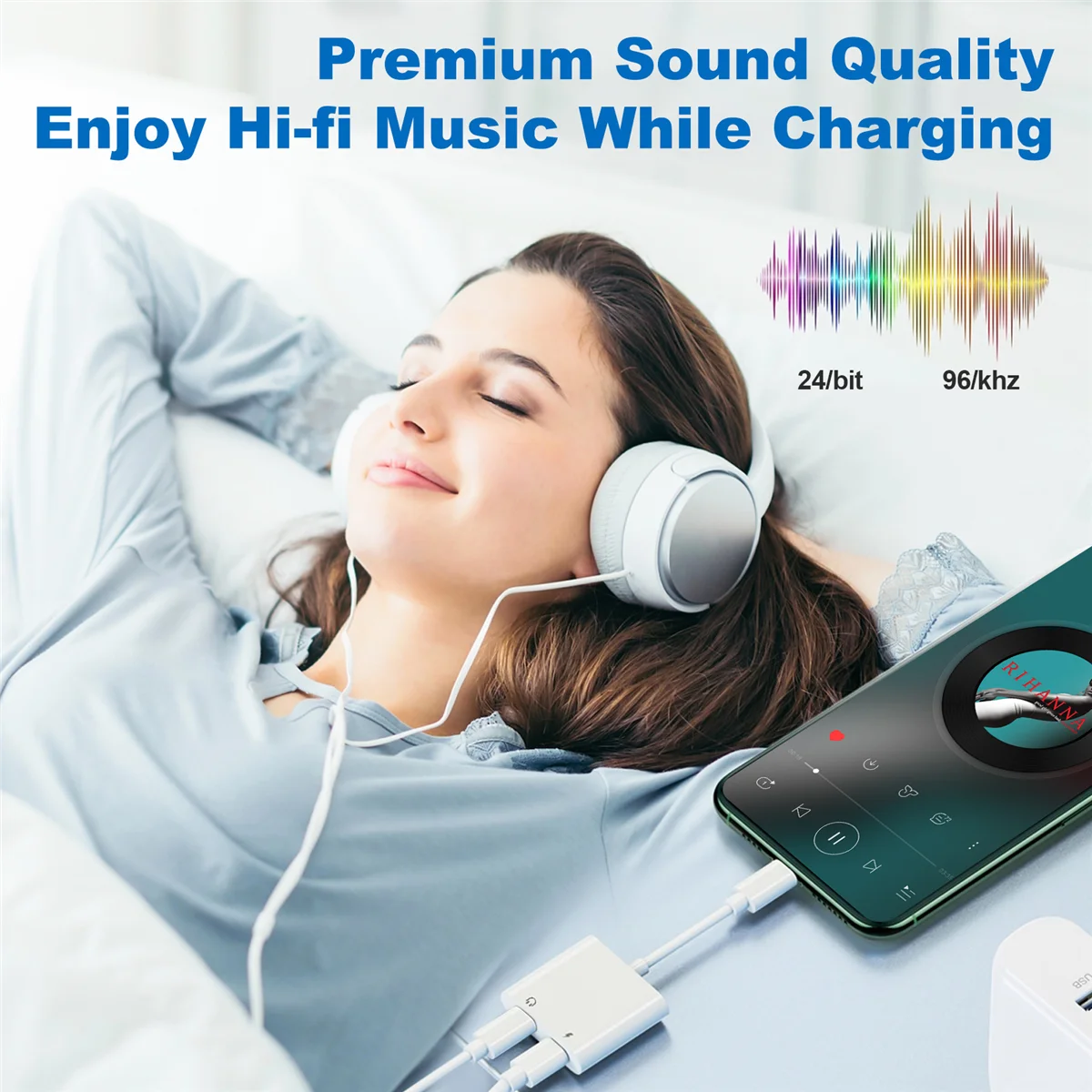 2 في 1 محول سماعة الرأس المزدوج من النوع C USBC Splitter Jack AUX محول شحن الصوت لـ