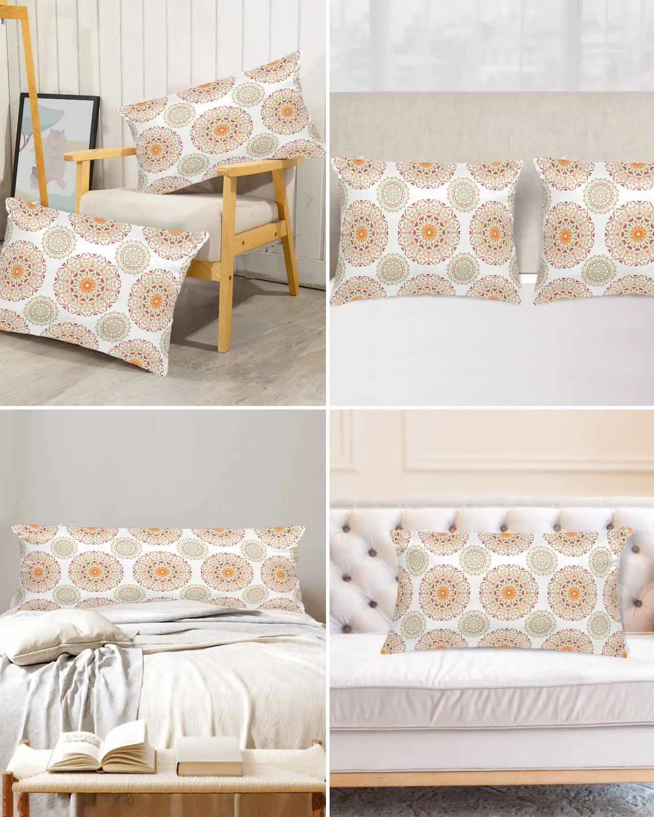 

Boho Flower Mandala White Bed Satin Pillowcase Modern Sofa Pillow Cover Case Bedroom Satin Cushion Covers Home Decor