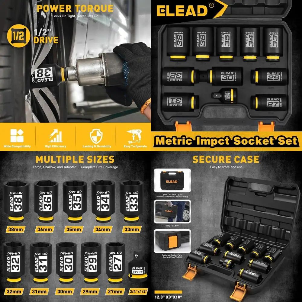 

Набор глубоких ударных головок 1/2 дюйма: 11 предметов, метрические, для колесных гаек, большие, увеличенные, 27 мм, 29 мм, 30 мм, 31 мм, 32 мм, 33 мм, 34 мм, 35 мм, 36 мм