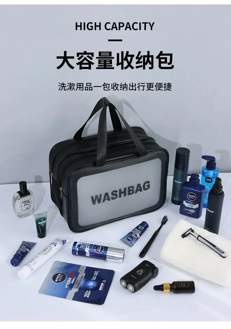 Trocken-Nass-Trennung, doppelt transparente PU-Make-up-Tasche, tragbare Waschtasche, Kosmetik-Aufbewahrungstasche, Reise-, Fitness-, Schwimm-Tasche JJ4009 – Detail 9