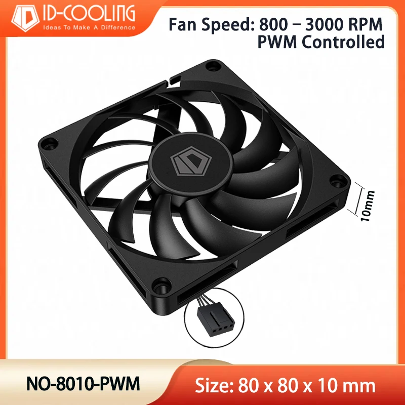 ID-COOLING NO-8010-PWM 80mm Mini Fans Thinckness 10mm Ultra-Thin PWM Temperature Control 8cm Chassis Cooling Fan