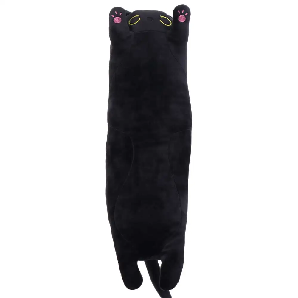 침대 장식 봉제 동물 긴 고양이 베개 홈 데코 수면 베개 검은 고양이 플러시 귀여운 44cm 봉제 고양이 인형 생일 선물