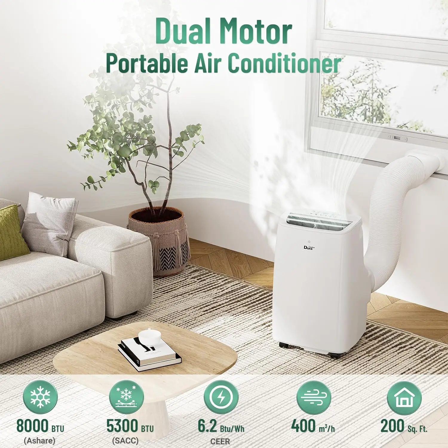 Portable Air Conditioners,8000 BTU(ASHRAE) /5300 BTU (SACC),Compact Home A/C Cooling Unit with Remote Controller,Built-in Dehumi