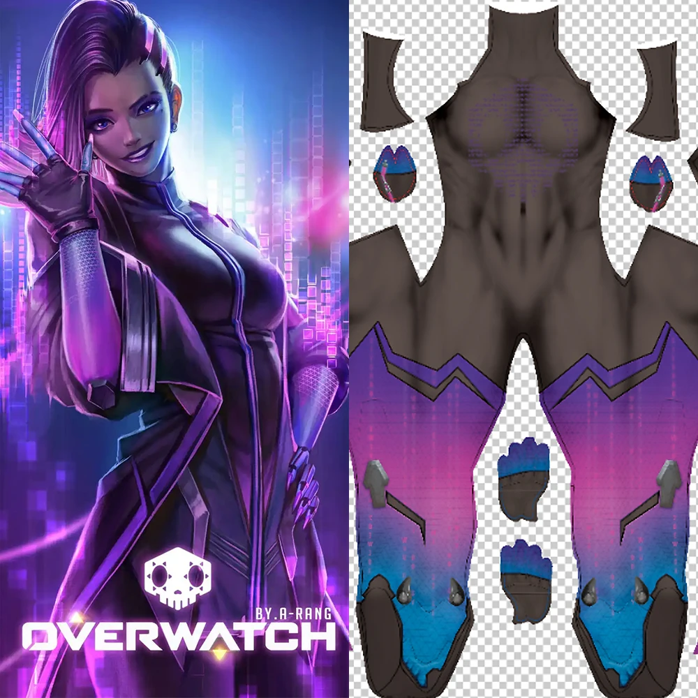 

Game Overwatch Sombra Cosplay Superhero Woman Sombra Bodysuit Catsuit 3D Printed Spandex Zentai Outfit Halloween Costume Adult