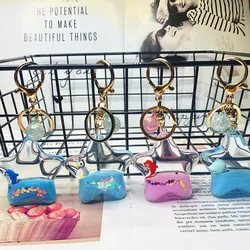 Creative five pointed star oil liquid quicksand keychain cartoon animal floating car keychain bag pendant