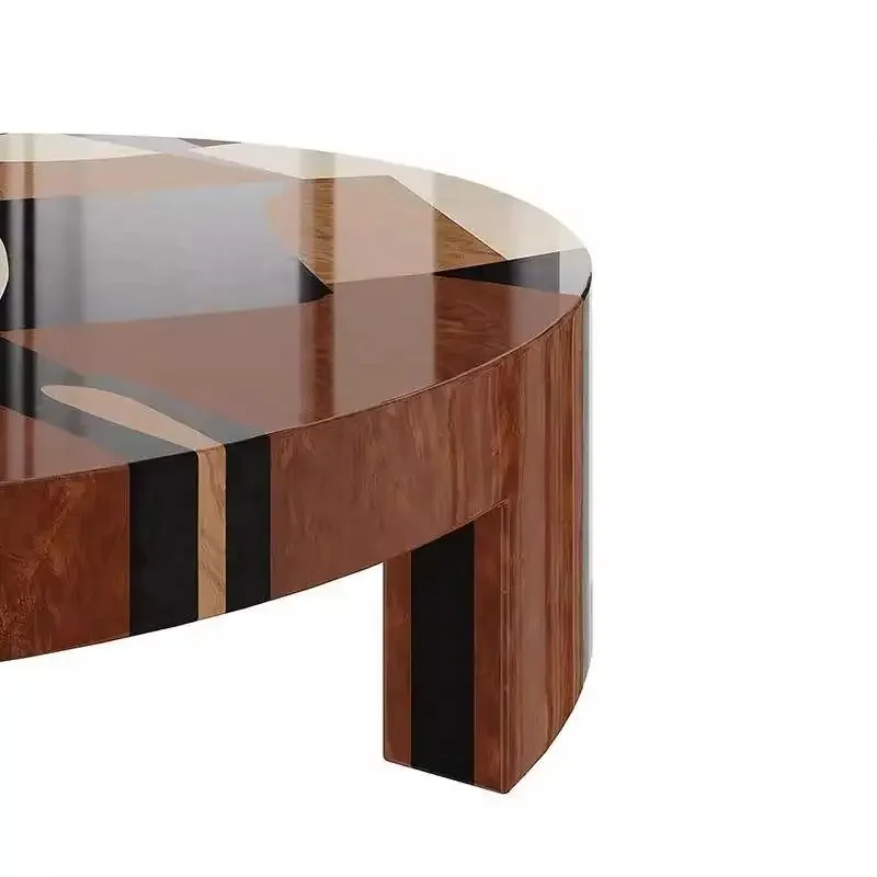 Round household small apartment living room modern light luxury natural veneer parquet round table medium  tea table