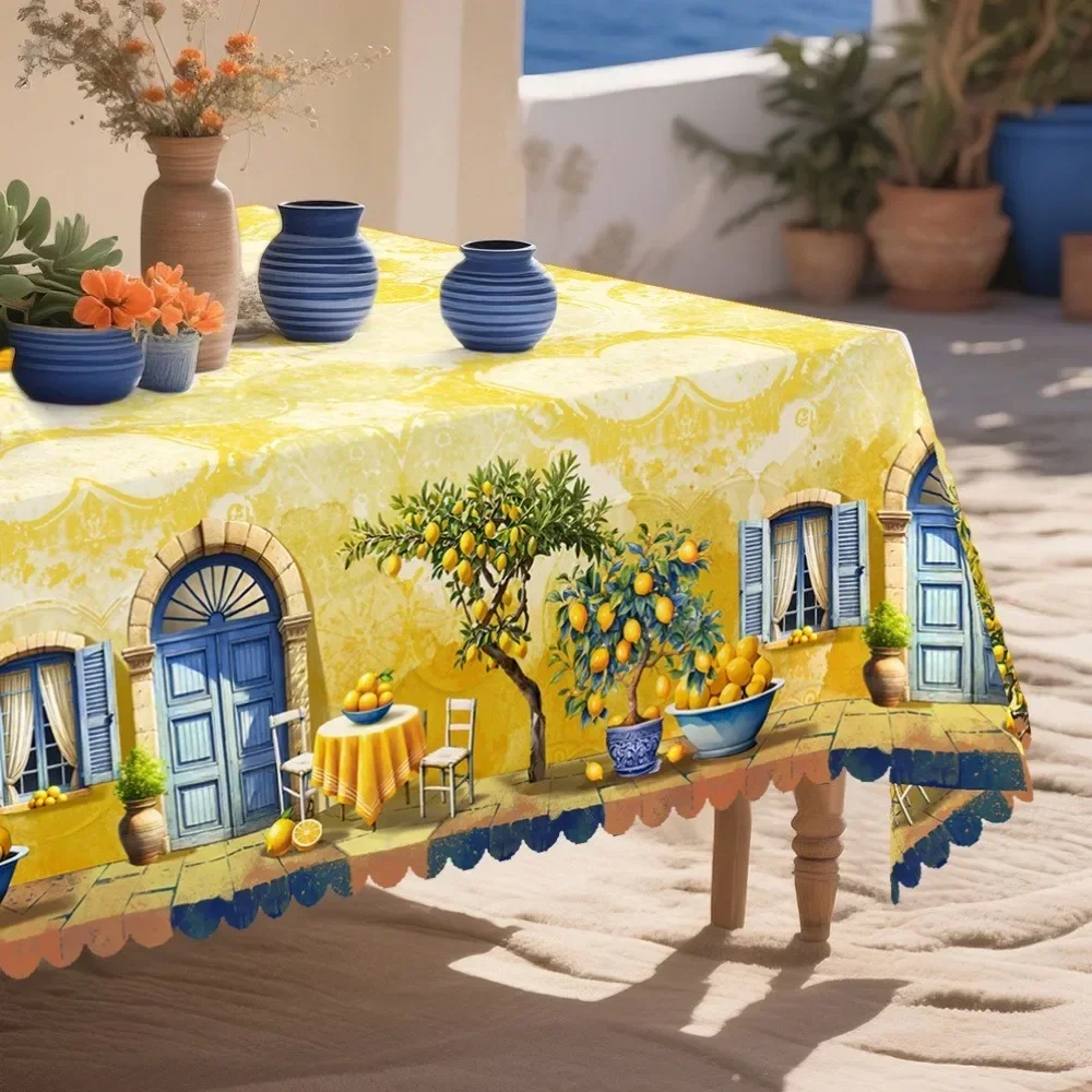 1pc Mediterranean style French lemon country-style tablecloth, yellow and blue decorations, vase and tablecloth,  yzb
