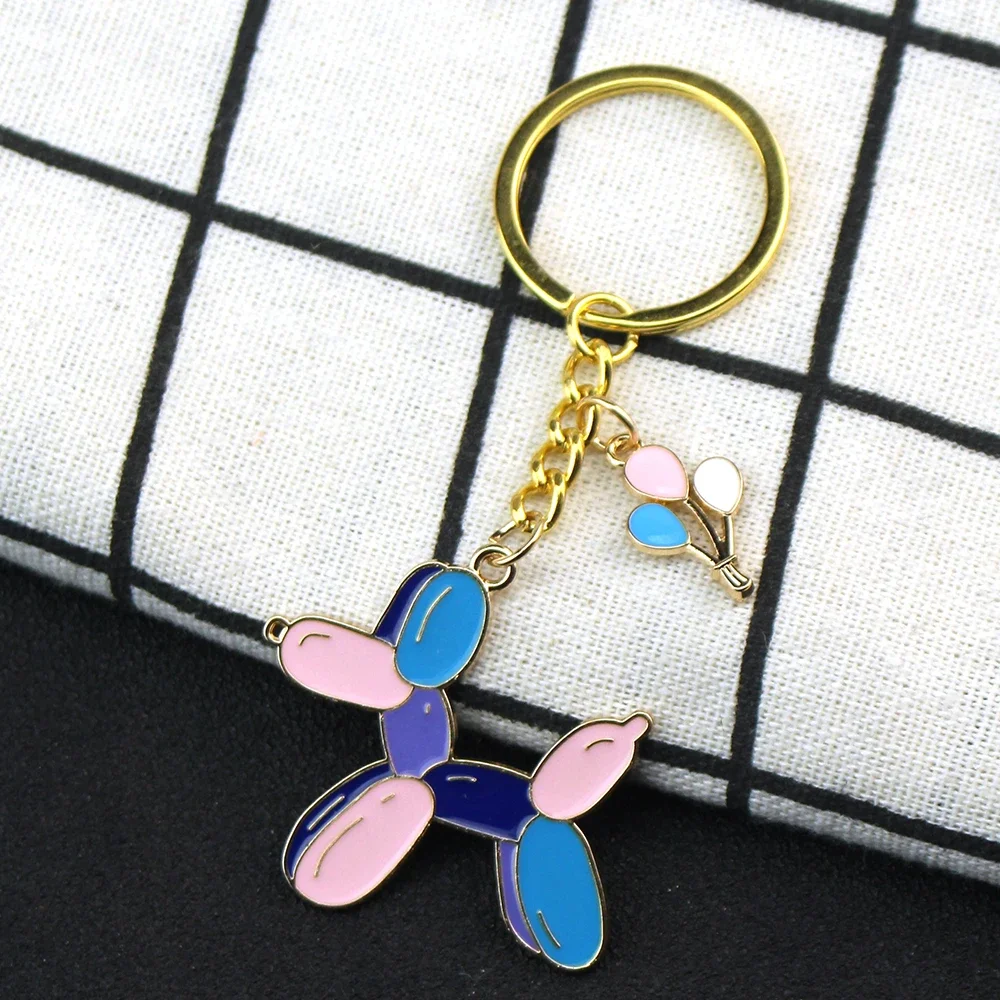 Cute Enamel Balloon Dog Keychain Poodle Dogs Balloons Key Ring For Children's Gifts Backpack Key Chains DIY Jewelry