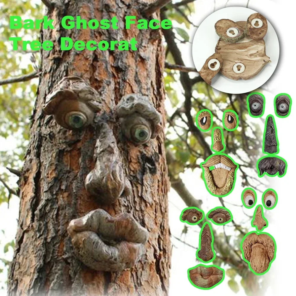 Bark Ghost Face Facial Features Old Man Tree Decorat Yard Art Decorations Monsters Sculpture Outdoor DIY Halloween Ornaments