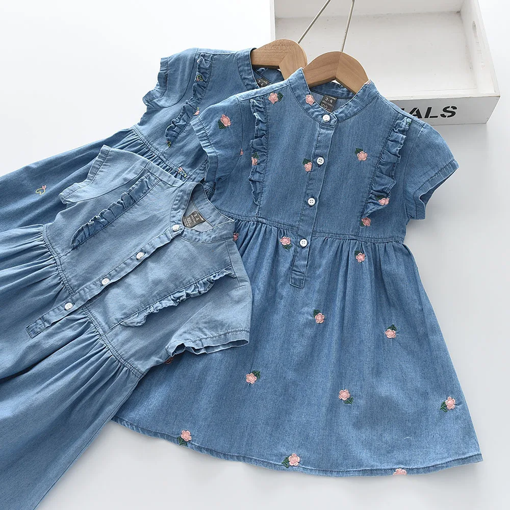 New Arrival Summer 1-9Y Girls Outfit, Cute Ruffle Decor Thin Denim Vest Dress For Little Girls for 100-150cm
