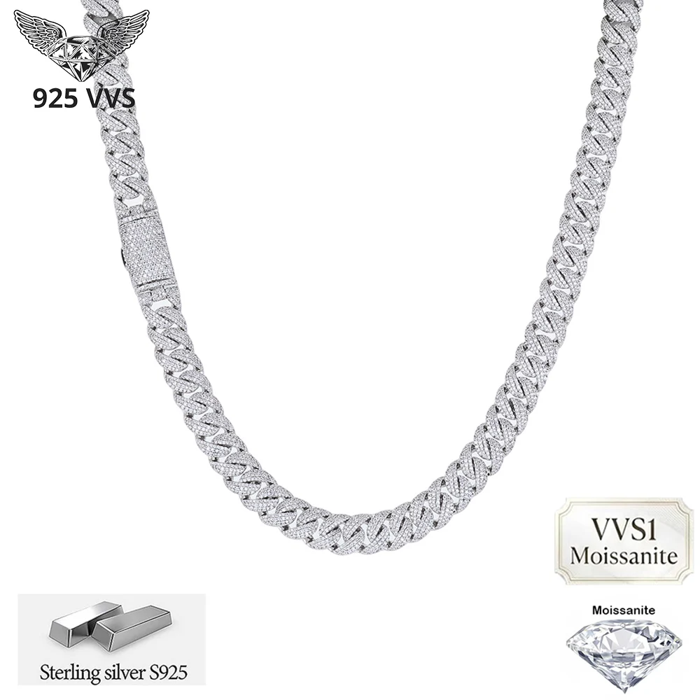 Hip Hop 13.5mm Inlaid With VVS1 Moissanite Cuban Link Necklace Iced Out 925 Sterling Silver Fashion Miami For Men Jewelry Gifts