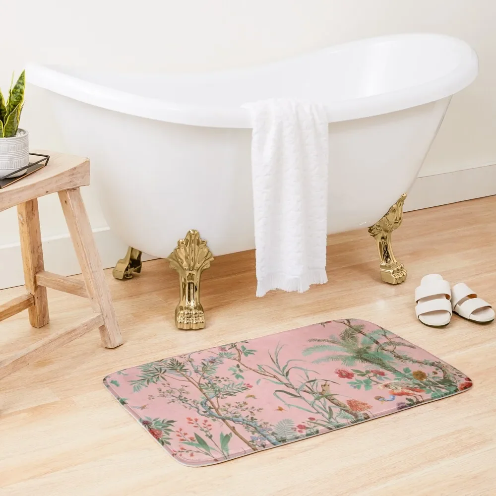 

Pink Chinoiserie Bath Mat Carpet Living Room Non-Slip And Washable Kitchen Mat
