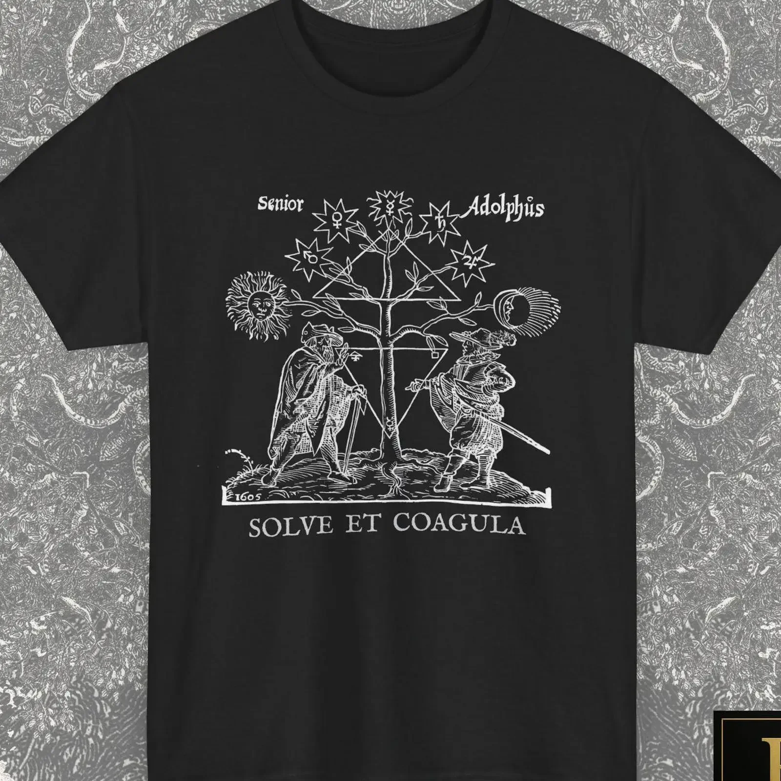 Solve et Coagula T Shirt Alchemical Tree of Life Hermetic Occult Clothing Symbolism Light Design Text Above vintage Washed