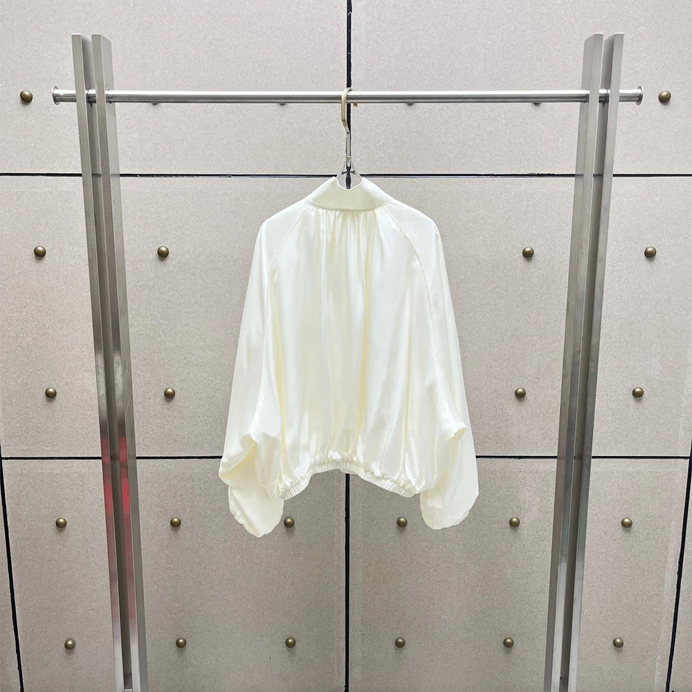 Ladies Lightweight Cropped Windbreaker Jacket Stand Collar Long Sleeve Button Casual Loose Outerwear Women Daily Street Coat