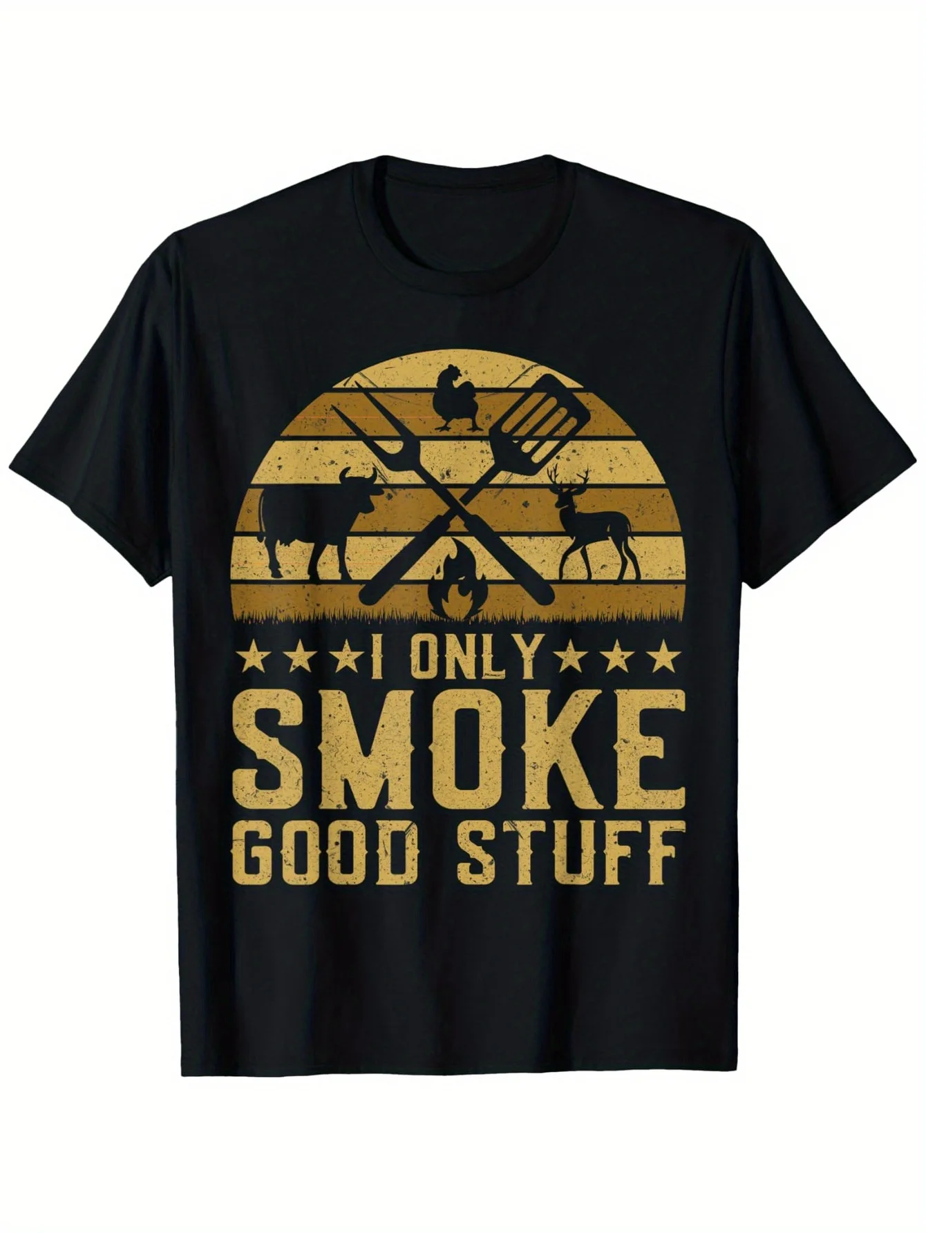 I Only Smoke Good Stuff BBQ Meat Lovers Funny Grilling T-Shirt, Fashionable Cotton Top Short Sleeve, Street Style Short T-shirt,