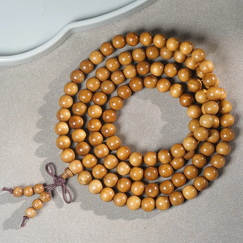 Golden wood bracelet with 108 beads, gold-threaded cat-eye small-leaf nanmu, high-end men's and women's cultural accessory