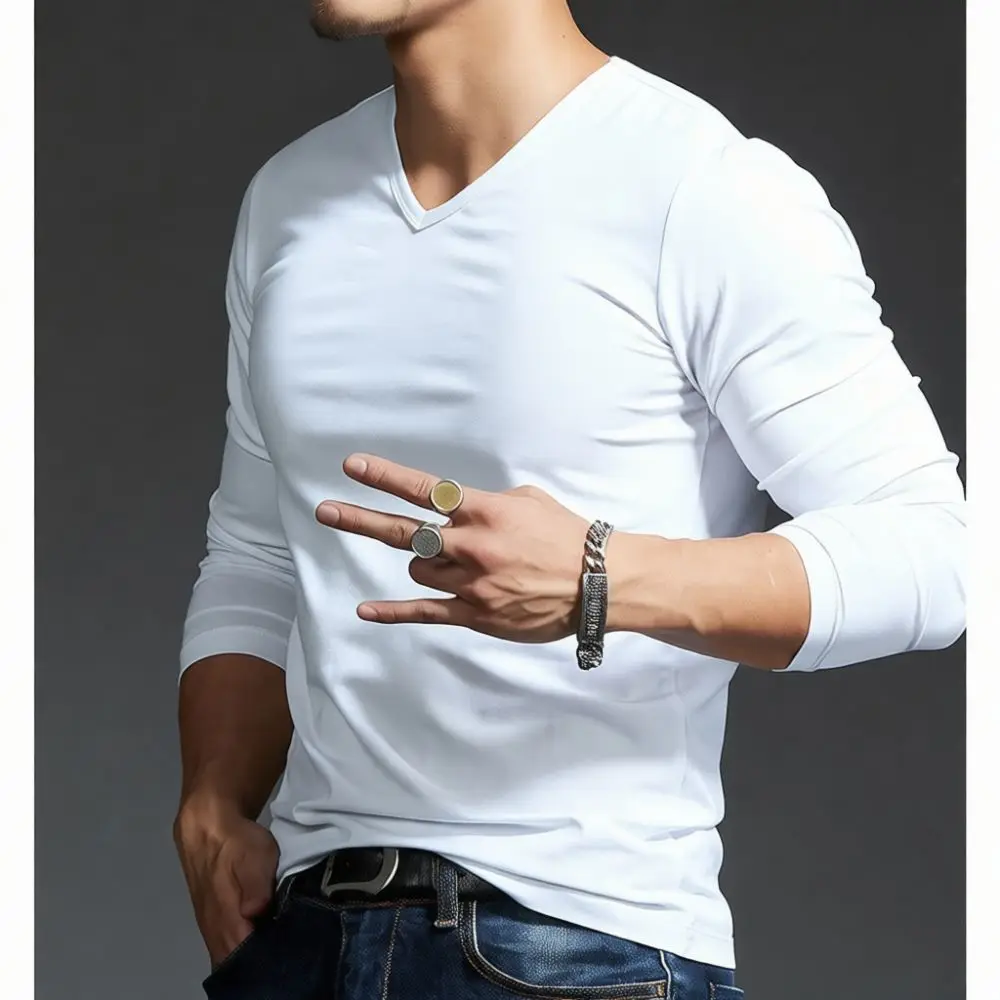 Mens Slim Fit V Neck Long Sleeve T Shirt Dark Gray Base Layer Casual Pullover Tops Comfortable Stretchy Soft Tee