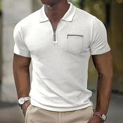 2023 Summer New Men's Casual Short-Sleeved Polo Shirt Office Fashion WAFFLE T-Shirt Men's Breathable Polo Shirt