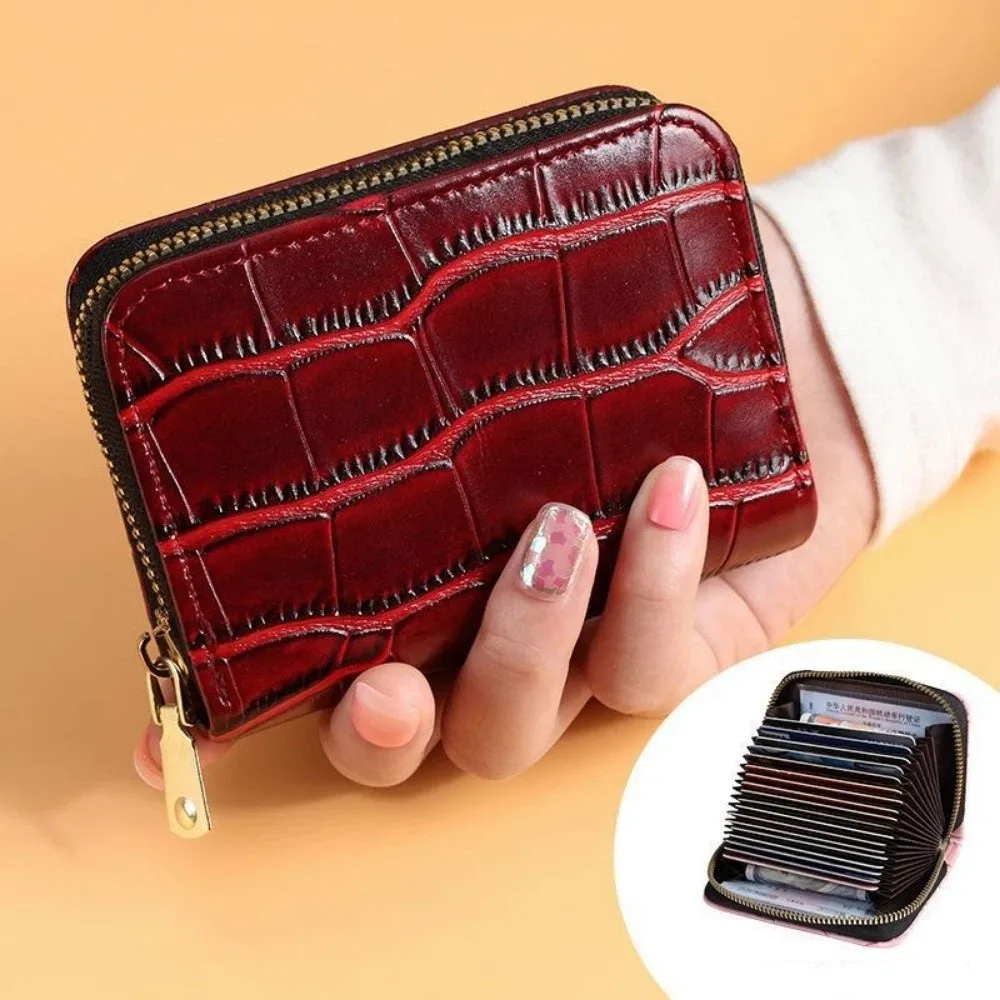 

Vintage Mini Slim Card Holder PU with Zipper Zero Wallet Crocodile Pattern Multi-function Thin Small Purse Driver License Case