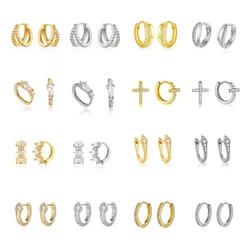 Gold Silver Color Simple Huggies Full Rainbow Zircon Hoops Earring for Women Fashion Drops Piercing Pendiente Ohrringe Jewelry