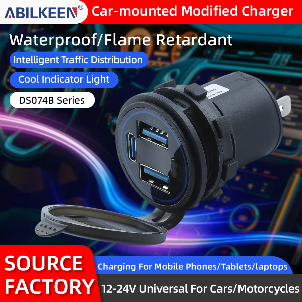 

Universal 3-Port 12-24V Car Modified Charger Fast Charging for RV Boat and Off-Road Multi-Device Charging