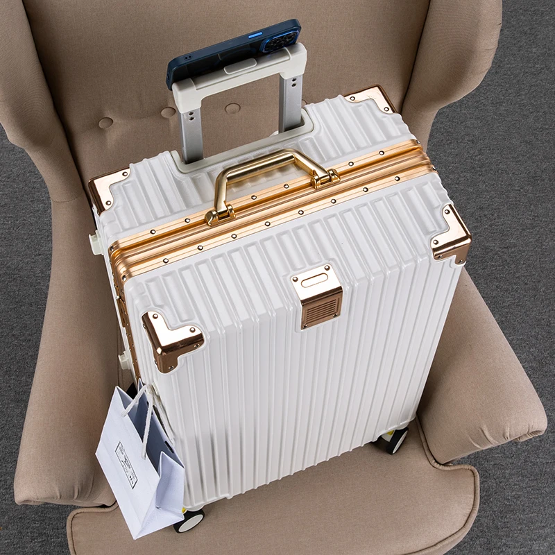 大容量旅行スーツケースアルミフレームパスワードロックホイールバッグ男性と女性のためのファッショナブルな耐久性のある荷物バッグ