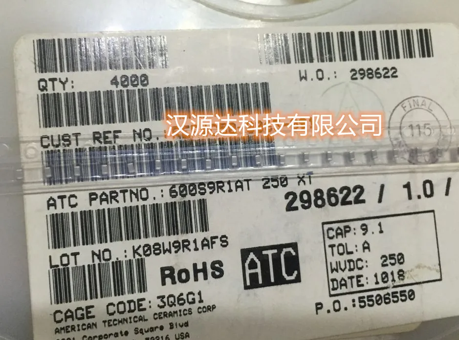 

20pcs/lot 600S9R1AT250XT 0603 9.1PF 9P1 250V NPO chips Electronic new