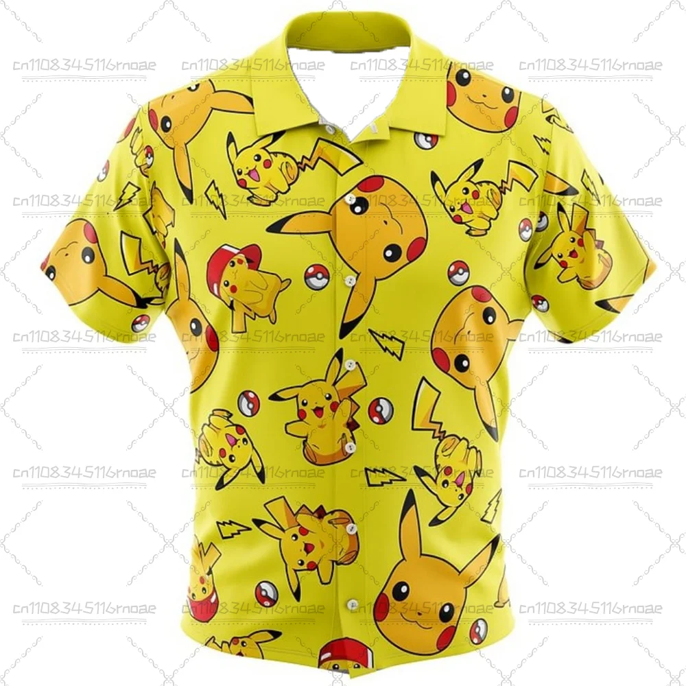 2026 Anime Pikachu Pocket Monsters Hawaii Strand T-shirt mannen Y2K Pikachu Rollenspel Harajuku Gedrukt Fashion Casual Shirt Top