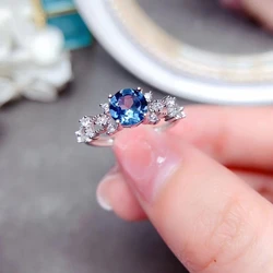 100% VVS Grade London Blue Topaz Ring 6mm Natural Topaz Silver Ring for Daily Wear 925 Silver Gemstone Jewelry