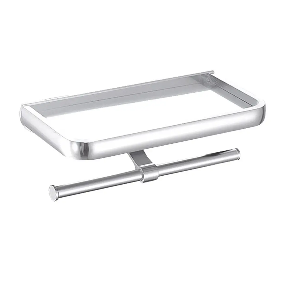 

Держатель для рулонов туалетной бумаги из космического алюминия, двойной, с органайзером для телефона, светло-серебристый, 26x13x11см, настенный, практичный, для ванной комнаты