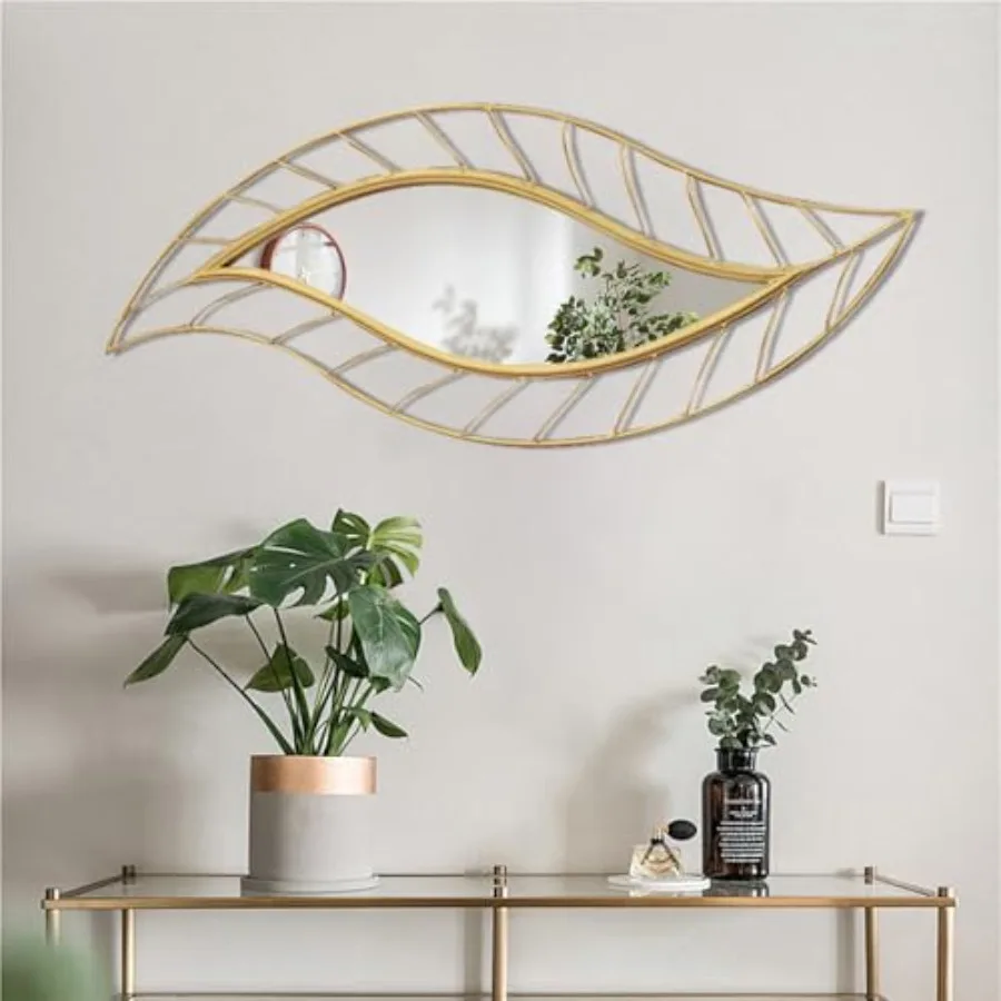 

Декоративное настенное зеркало Leaf Teardrop с металлической рамой, 45 x 18,5 дюймов, для ванной комнаты, туалетного столика, гостиной B