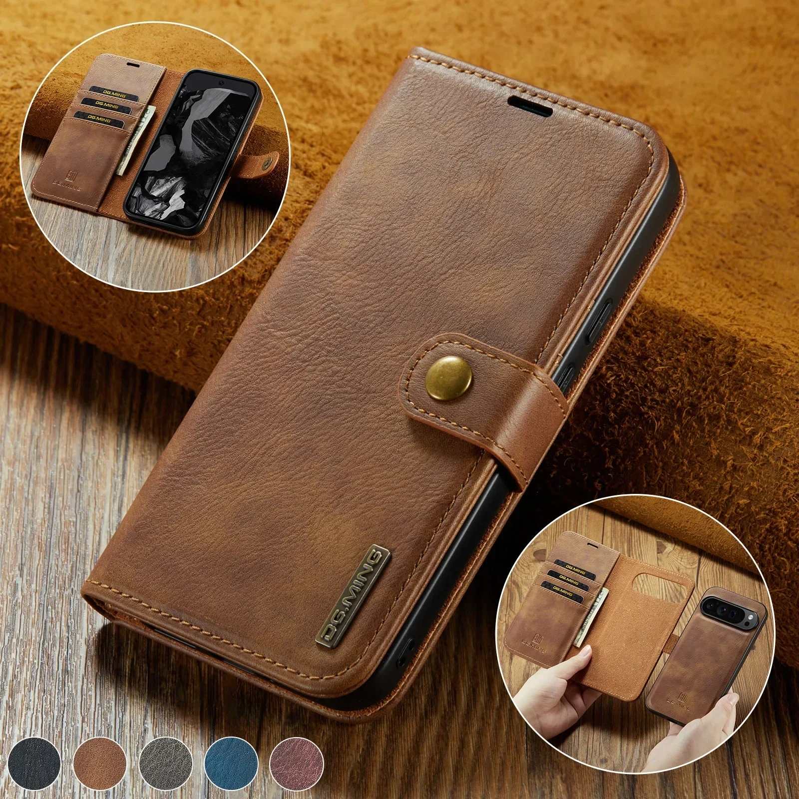 2 em 1 cartões destacáveis resolver carteira capa de telefone de couro para google pixel 9 pro xl 8a 7 7a 6 6a saco removível magnético capa de livro