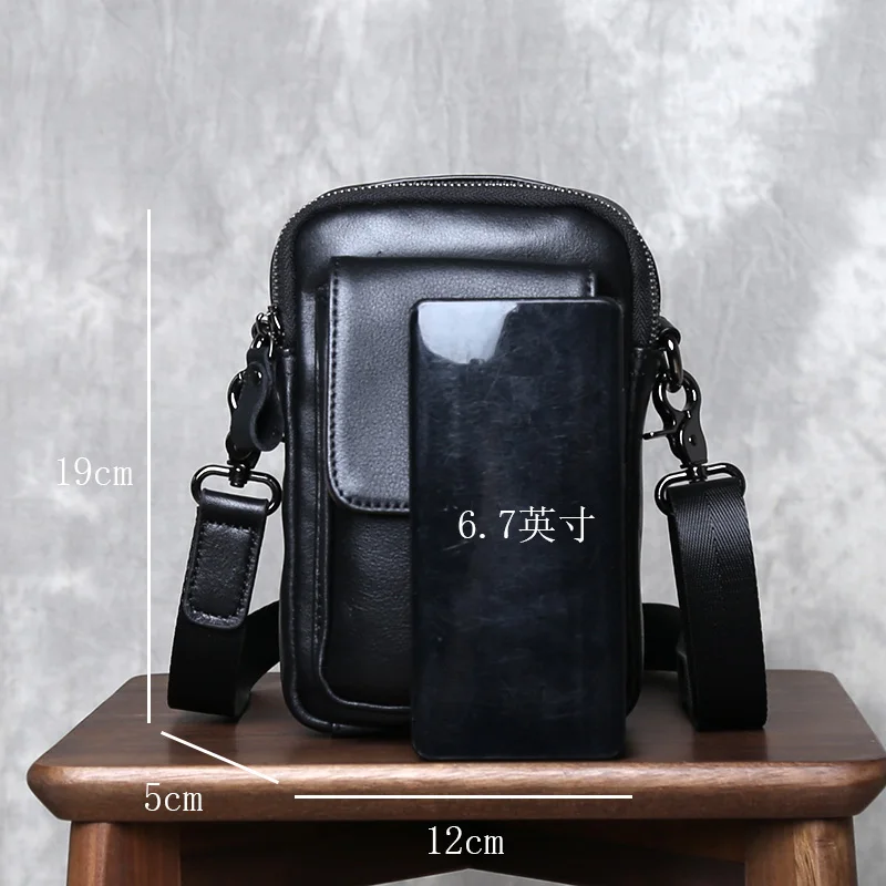 Mens Leather Small Shoulder Bag Casual And Fashionable Simple Top Layer Cowhide Mini Shoulder Bag Crossbody Bag summer Phone Bag