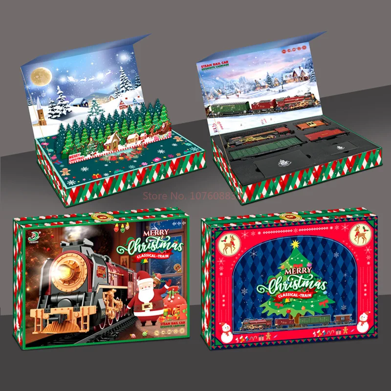 Christmas Series Classical Remote Control Small Train Tracks Electric Steam Track Train Model Lights Children'S Holiday Gifts