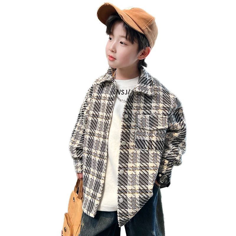 Spring Causal Kids Boys Plaid Shirt Outfits Long Sleeves Thicken Blouse Jacket for Teens Child 5 6 7 8 9 10 11 12 13 14 Year Old