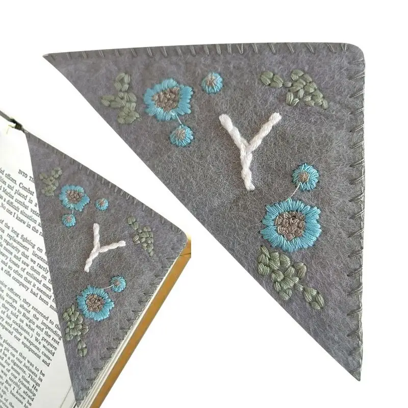 Corner Bookmark Cute Flower Letter Embroidered Book Marker Felt Triangle Corner Page Book Marker Cute Flower Bookmarks For Book