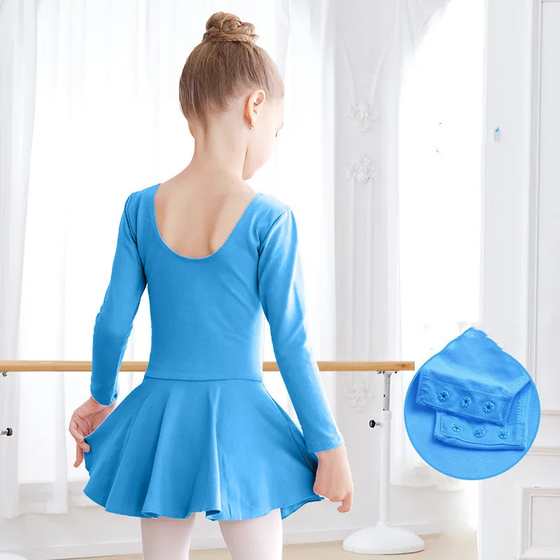 Collant curto de manga comprida para meninas, vestido de algodão para balé, roupa de bailarina, roupas de ginástica, princesa de U