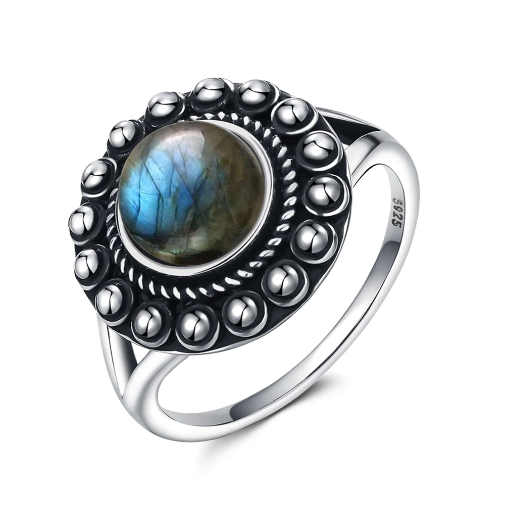 Women's Labradorite 925 Silver Ring with Rainbow Light, Gift