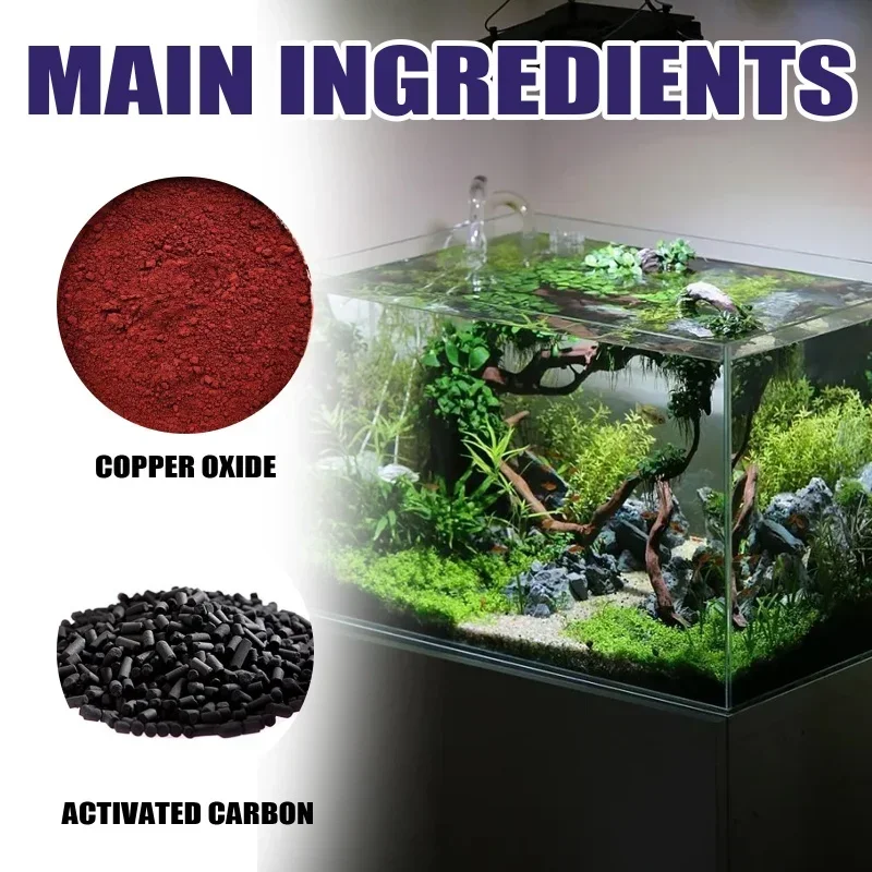 Algae and moss removal agents in aquariums, cleaning of green water, algae and fish tanks, and algae removal agents