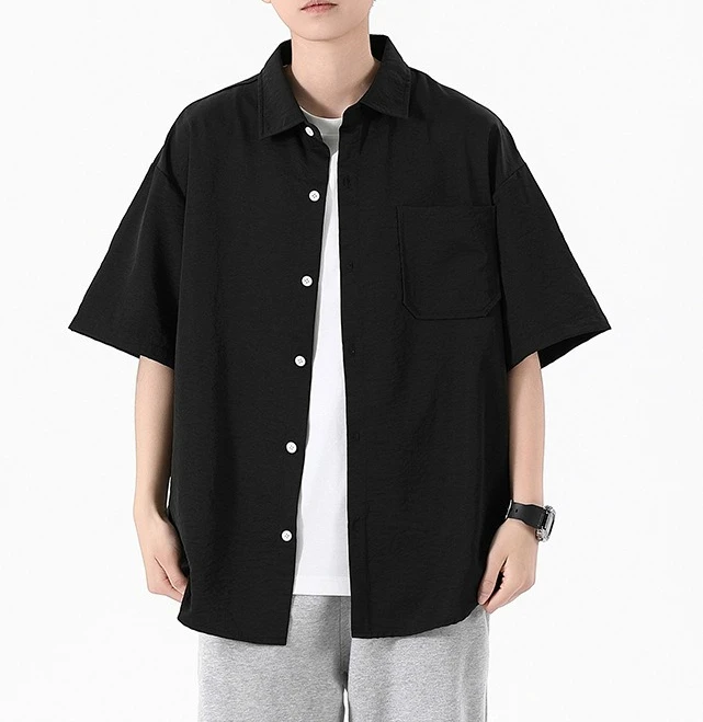 Men's Summer Five-quarter Sleeve Shirt 2026 New Simple Solid Color Loose Tooling Versatile T-shirt