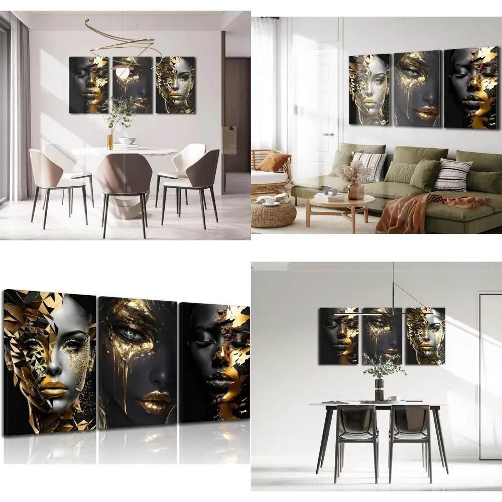 

Элегантный черный женский портретный настенный рисунок - афроамериканская женщина в золотой рамке для домашнего декора