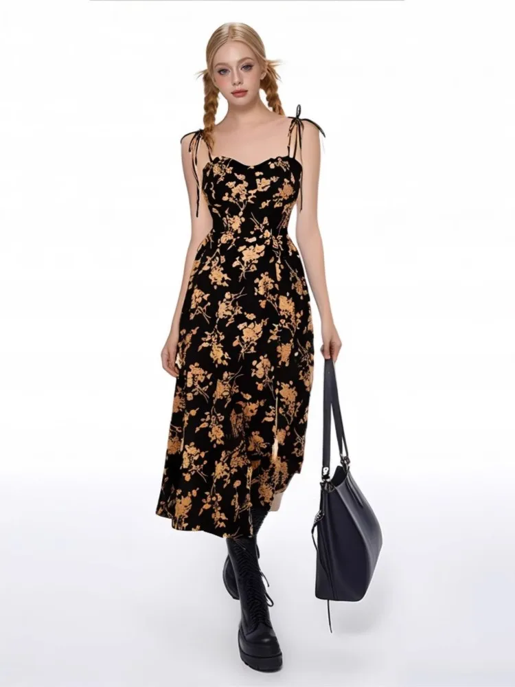 فستان نسائي صيفي جديد بدون أكمام مطبوع على شكل حرف a MIDI ، ملابس نسائية 2025 ، فساتين زهرية للسيدات ، فساتين أنيقة