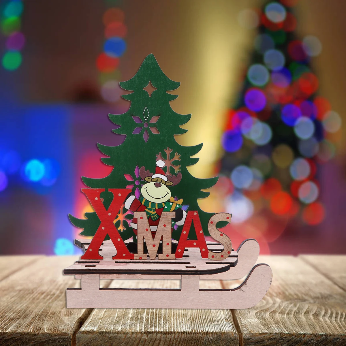 

DIY Wooden Sledge Christmas Ornament Large Deer Eco-Friendly Decoration for Home Office Store Xmas Table Desktop Decor