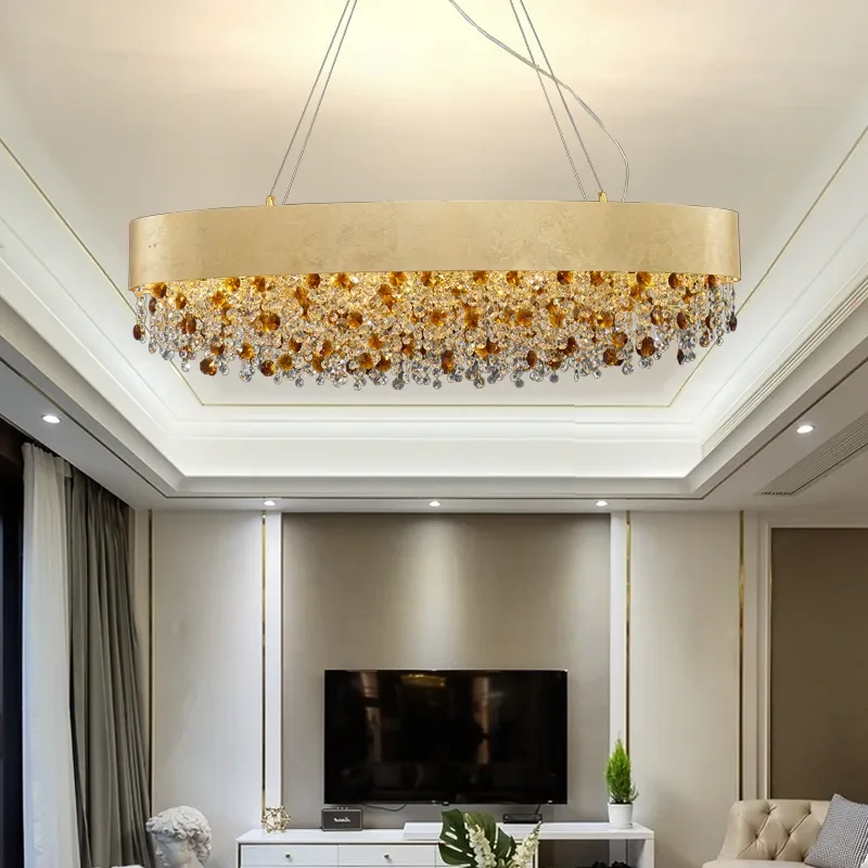 New modern crystal chandelier for dining room oval design kitchen island hanging cristal lamp gold home decor led cristal lustre