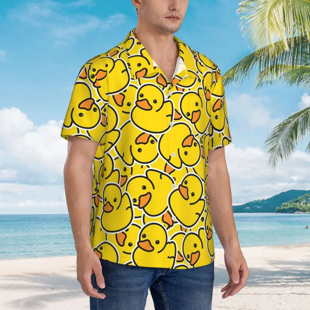 

Желтые гавайские рубашки с резиновыми утками для купания, забавные мужские рубашки с короткими рукавами для летнего пляжа, мужские топы с лацканами